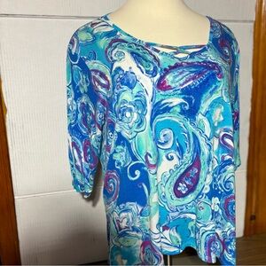 Onque Casual 3X paisley/floral top hangercheif uneven hem 28” to 32”